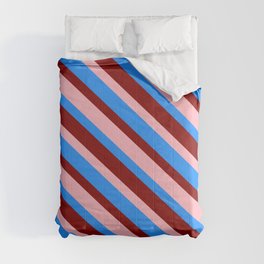 [ Thumbnail: Light Pink, Blue & Maroon Colored Stripes Pattern Comforter ]