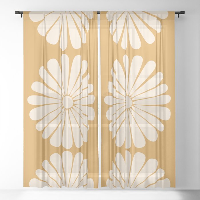 Retro Daisy Abstract XIX Golden Orange Bold Floral Sheer Curtain
