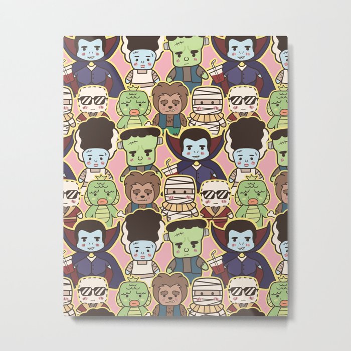 Kawaii Little Monsters Series 1 Pattern Print Metal Print