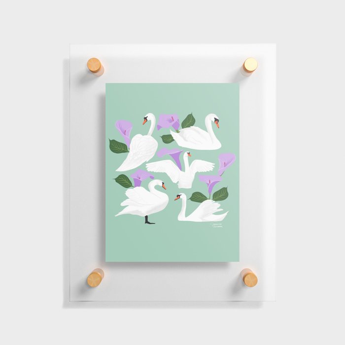 Serene Swans & Calla Lilies - Mint & Lilac Palette Floating Acrylic Print