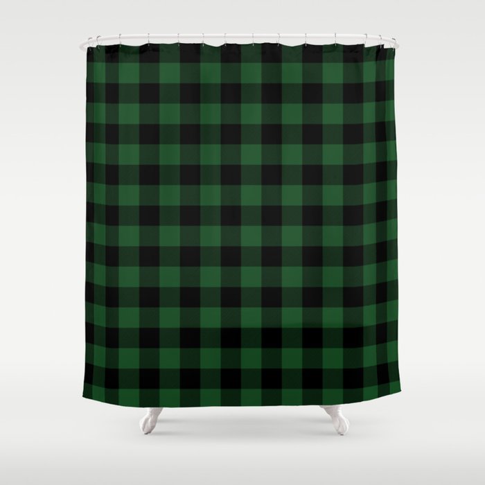 Jumbo Forest Green and Black Rustic Cowboy Cabin Buffalo Check Shower Curtain