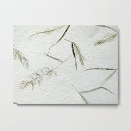 Delicate grass embedded into Japanese paper Metal Print