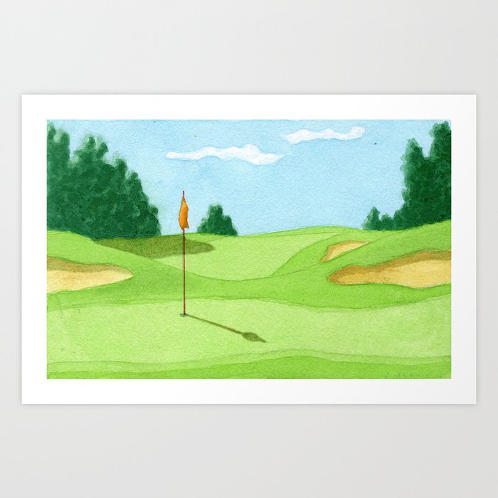 Golf Course Putting Green Watercolor Painting Art Print by JudgeArt