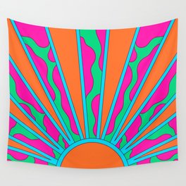 groovy retro neon sunset Wall Tapestry