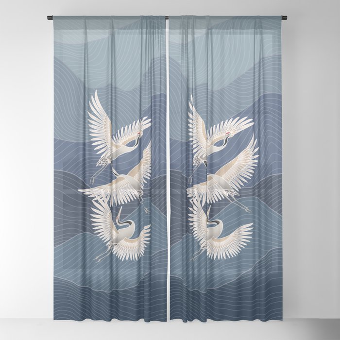 cranes, asian style art Sheer Curtain