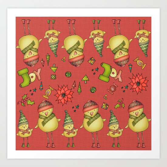 Two Chicks Pattern ~ Red Art Print