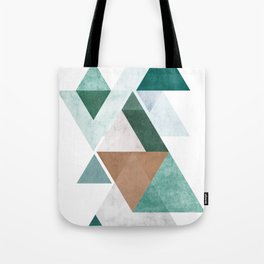 Geometric triangles with texture | Green, blue, grey and brown colored Tote Bag