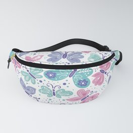 pink, teal and blue butterflies Fanny Pack