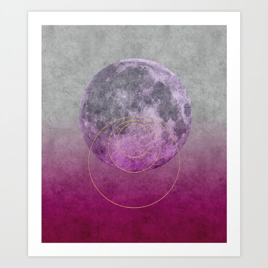 Pink Moon geometric circle mixed media Art Print
