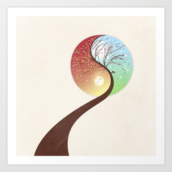 Yin-Yang Tree: Autumn-Spring Art Print