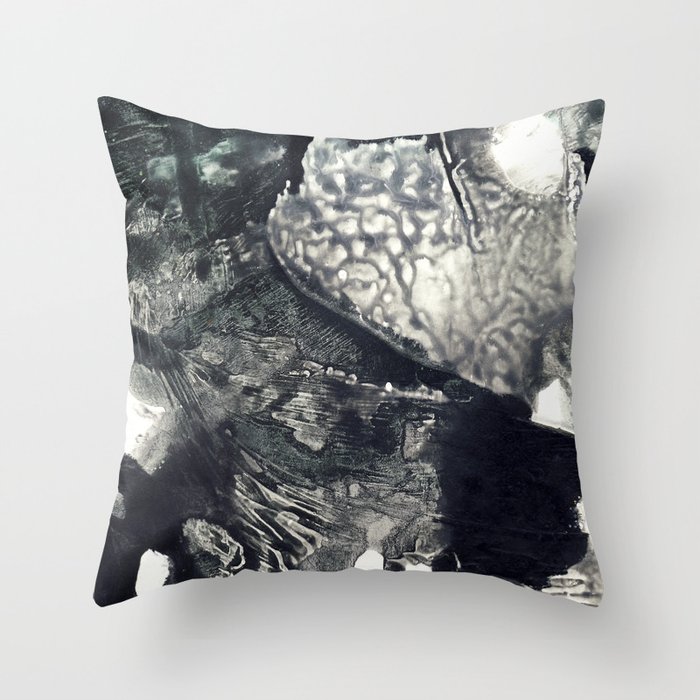 Black And White Monochromatic Abstract Painting - Contemporary Art Throw Pillow