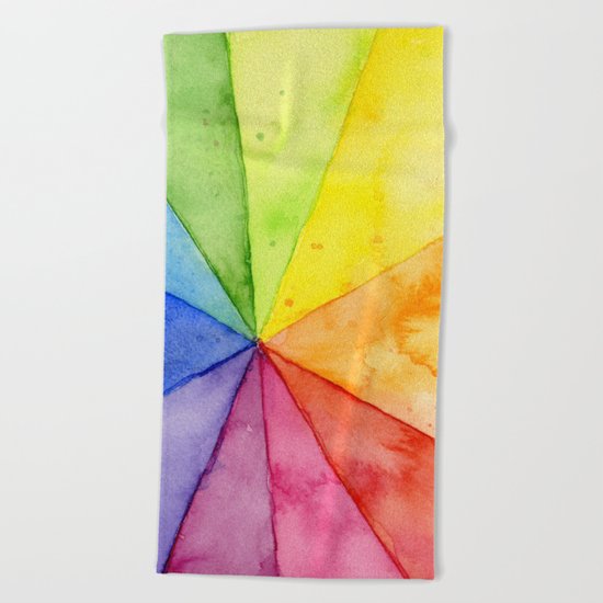 Rainbow Watercolor Geometric Pattern Beach Towel
