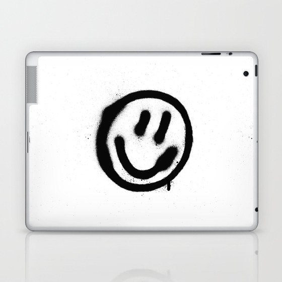 graffiti smiling face emoticon in black on white Laptop & iPad Skin