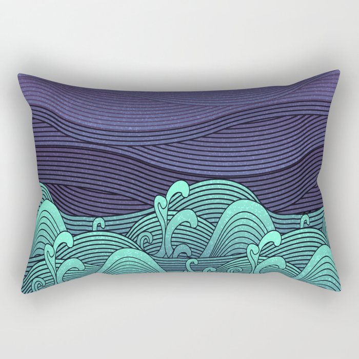 Night Abstract Traditional Japanese Wave Art Landscape - Ukiyo E Art Rectangular Pillow