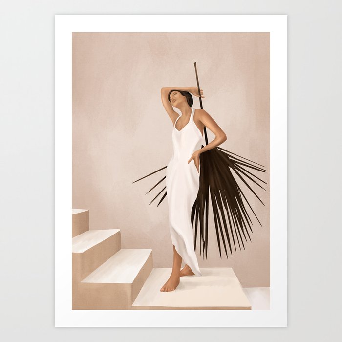 Minimal Woman with a Palm Leaf Art Print