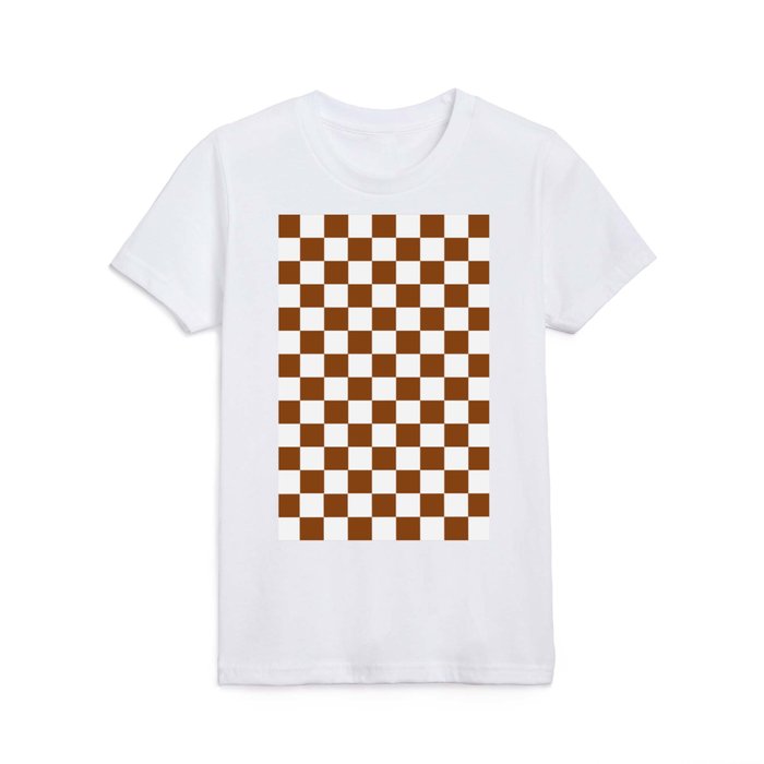 Checkered Pattern White and Brown Kids T Shirt
