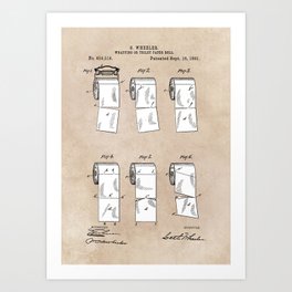 patent - Wheeler - Wrapping or Toilet paper roll - 1891 Art Print
