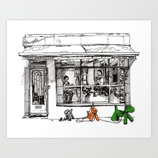 The Barber on Camden Passage Art Print