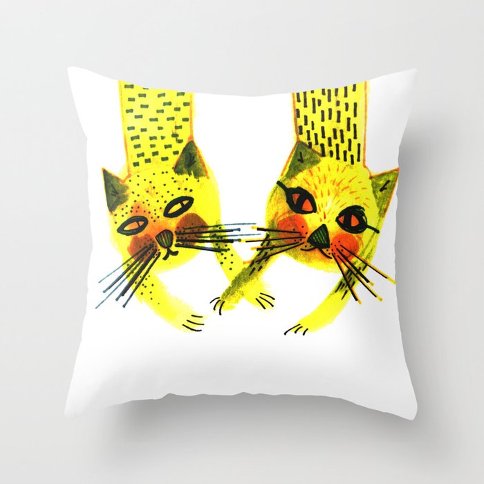 Yellow Cats Throw Pillow