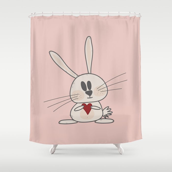Cute pink rabbit holding heart Shower Curtain