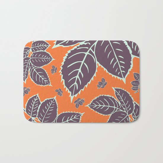 HAPPY LEAVES ON ORANGE (abstract flowers tropical) Bath Mat