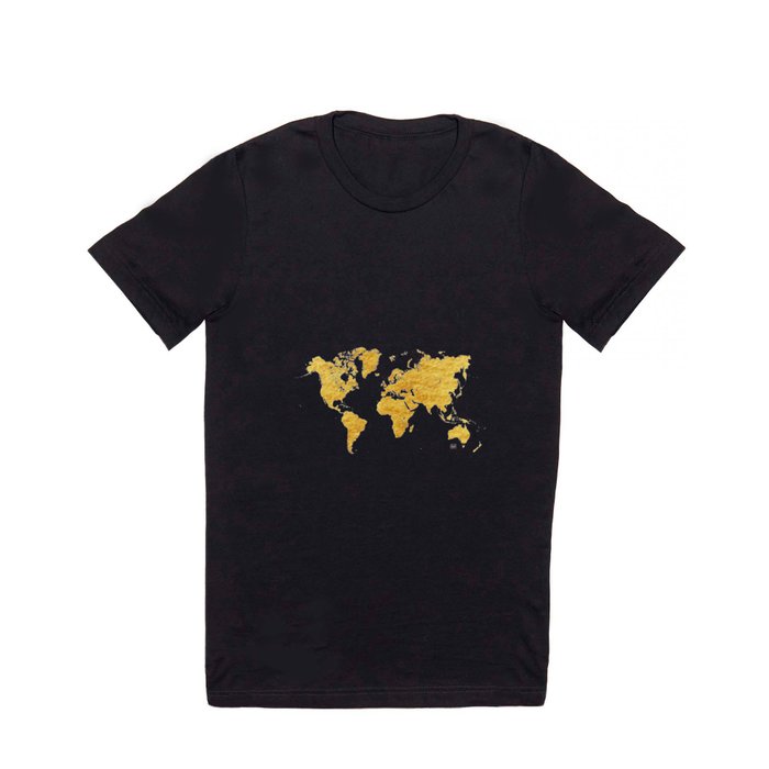 World Map Gold Vintage T Shirt