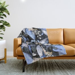 Watercolor Blue Whales with Flowers - Florals Whales Marine Throw Blanket