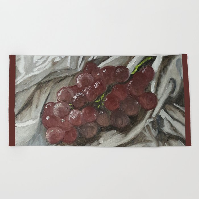 Oil Paint On Canvas Still Life Painting Of Grapes On Fabric Cloth
