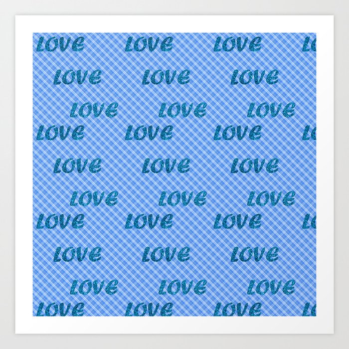 Glitter Blue And Plaid Trendy Modern Love Collection Art Print
