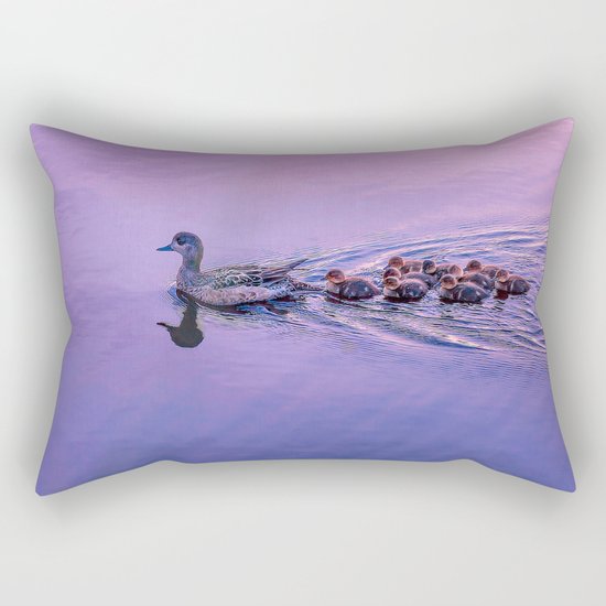 Ducklings floating at sunset Rectangular Pillow