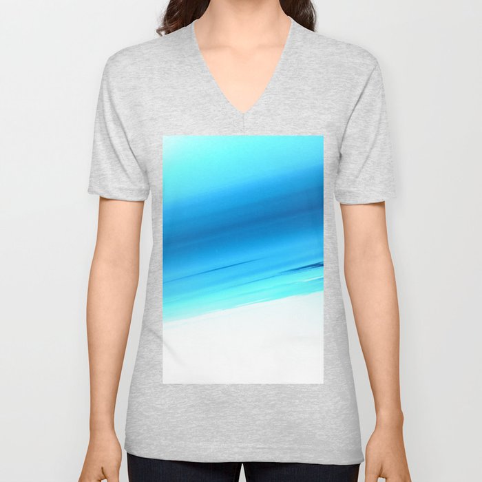 Turquoise Aqua Ombre V Neck T Shirt
