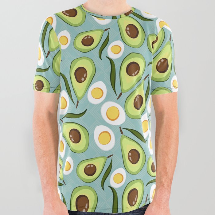 Cute Egg and Avocado Print All Over Graphic Tee