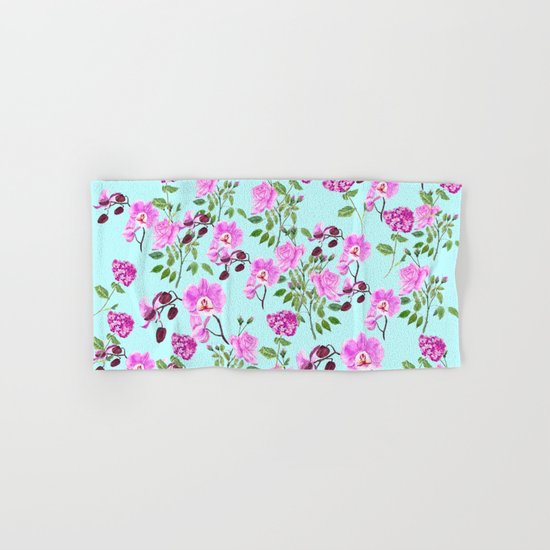 pink purple flowers watercolor painting Hand & Bath Towel