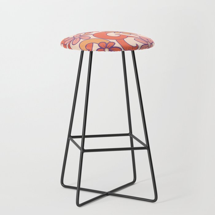 Girly Retro Pink Orange Groovy Flowers Bar Stool