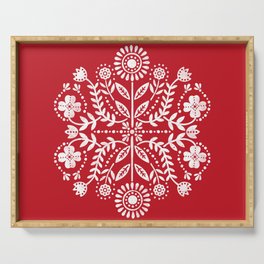 Vintage Christmas Floral Stamp - Scandinavian Folk Art Pattern Serving Tray
