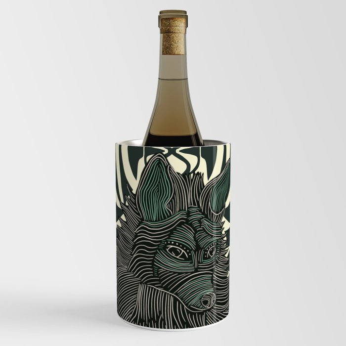 Beautiful decorated fox sitting on a green patterned background Wine Chiller