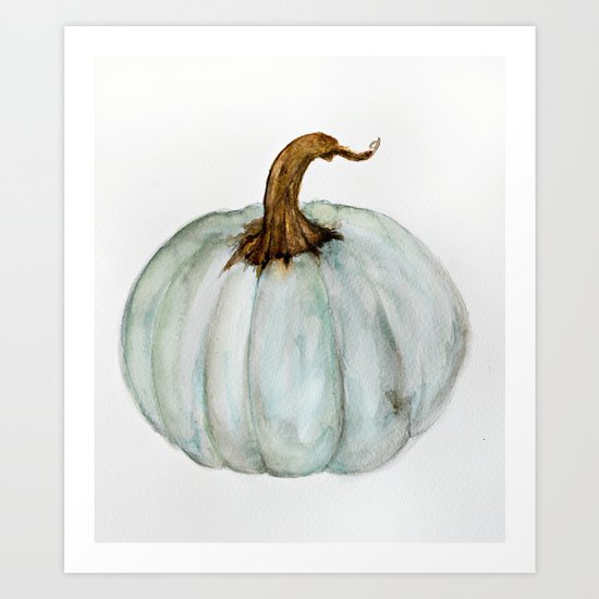 Blue Gray Cinderella Pumpkin Watercolor Art Print By