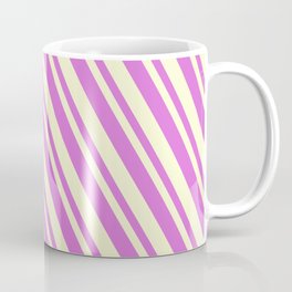 [ Thumbnail: Orchid and Light Yellow Colored Lines/Stripes Pattern Coffee Mug ]
