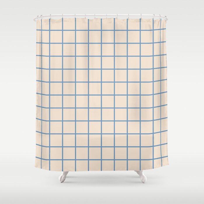 Grid Pattern Blue and Beige Shower Curtain