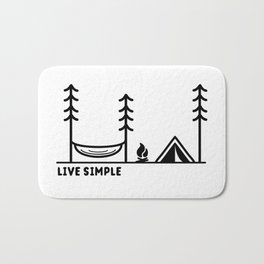 Live Simple Bath Mat | Adventure, Camping, Trees, Life, Forest, Black And White, Graphicdesign, Digital, Typography, Family 