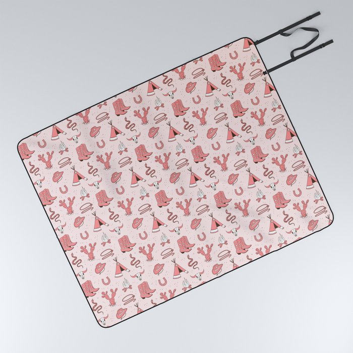 Cute Cowgirl Pattern, Cowboy Print in Blush Pink Picnic Blanket