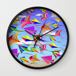 Kites Rainbow Colors in the Wind Wall Clock
