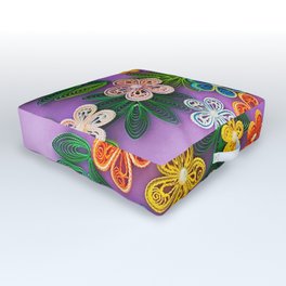 Vivid multicolour quilled flowers on lavender purple background Outdoor Floor Cushion