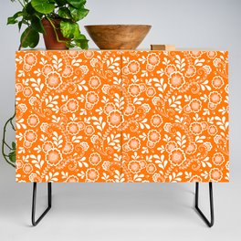 Orange And White Eastern Floral Pattern Credenza