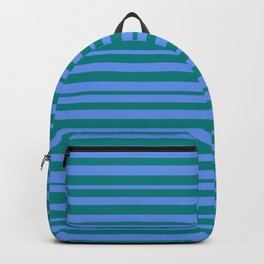 [ Thumbnail: Cornflower Blue and Teal Colored Striped/Lined Pattern Backpack ]
