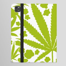 Modern Cannabis And Flowers Green On White iPad Folio Case