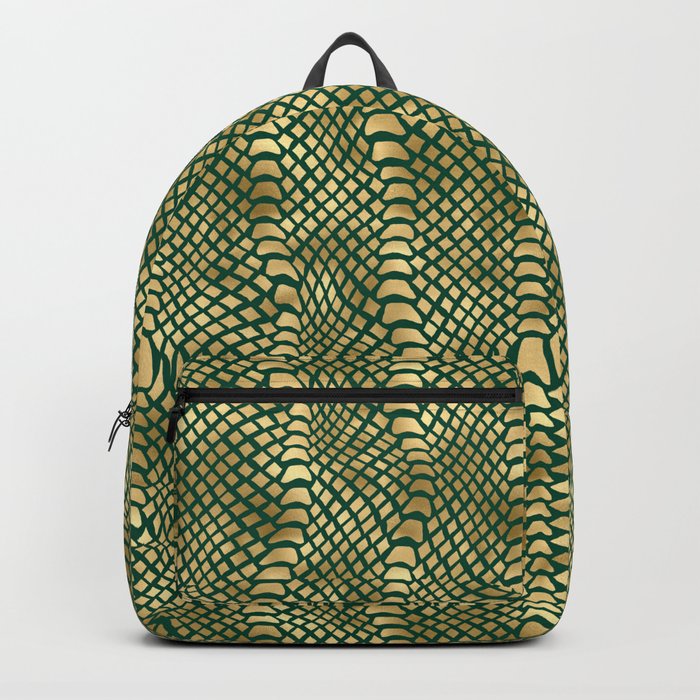 Gold Green Snake Skin Pattern Backpack