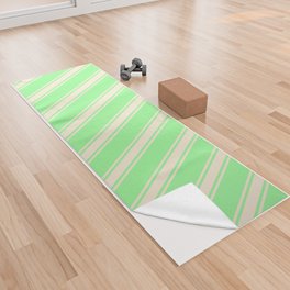 [ Thumbnail: Green and Beige Colored Stripes/Lines Pattern Yoga Towel ]
