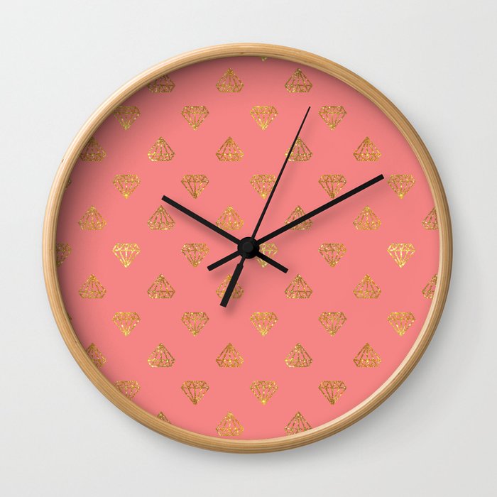 Elegant modern coral faux glitter diamond pattern Wall Clock