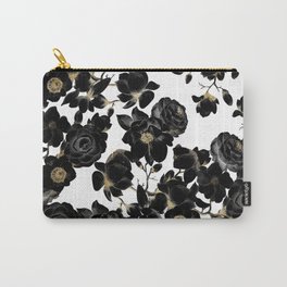 Modern Elegant Black White and Gold Floral Pattern Carry-All Pouch | Black, Floral, Flowers, Chic, Floralprints, Pattern, Other, Floralpatterns, Painting, Modern 